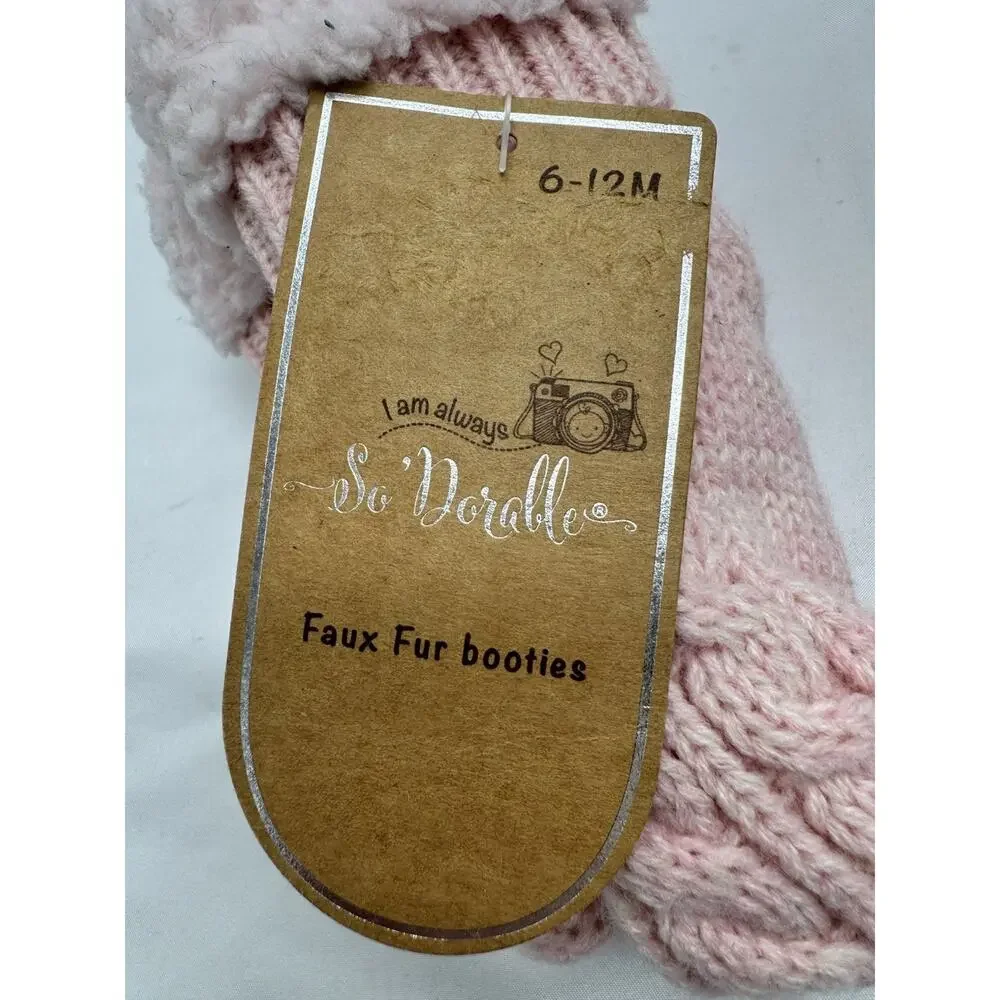 So ‘Dorable Faux Fir Lined Baby Booties Socks Pink 6-12 Mo NWT Winter Set Of 2